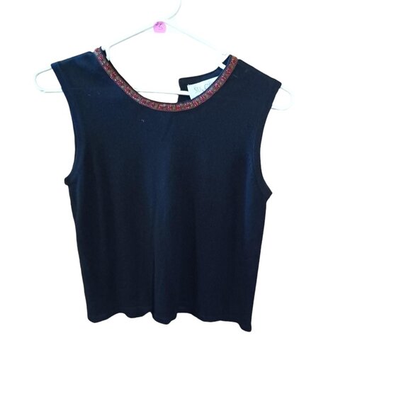 Silk Club Petites Tank & Sweater Black With Red Embroidered Flowers - Picture 2 of 6